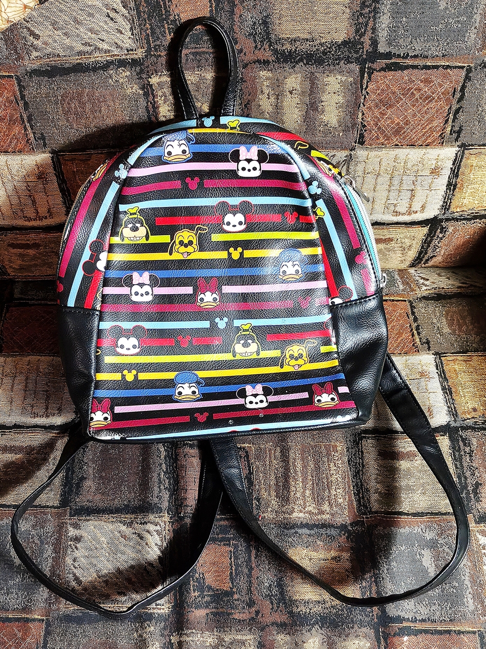 Mini Backpack with Multicolor Character Stripe - Black